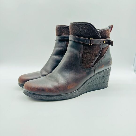 Ugg Boots Womens 9 Brown Leather Wedge Booties Casual Comfort Ankle Shoes - Picture 3 of 12